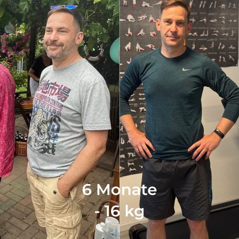Kunde Rainer H. vor und nach dem Coaching mit Alex Hawlik, 16 kg leichter in 6 Monaten, individuelle Erfahrung